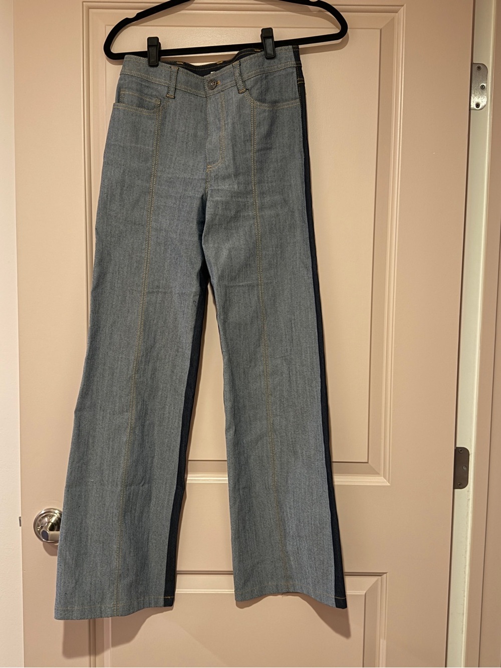 cinq a sept Light Blue Denim Wide-Leg Jeans with Dark Side Stripe